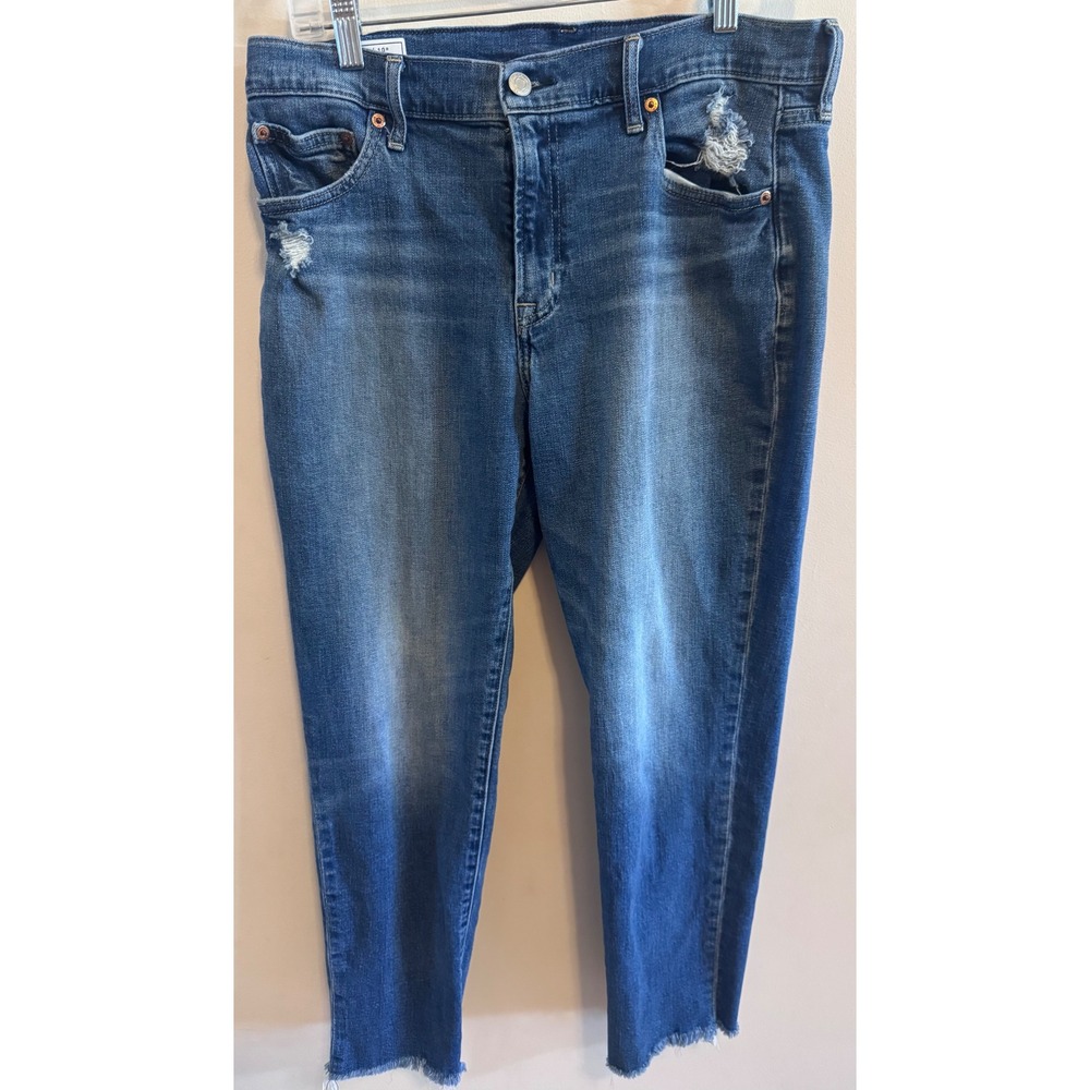 Gap Girlfriend Ankle Jeans 10R Medium Wash Distressed Raw Hem